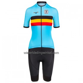 Set Fietsshirt + Korte Koersbroek 2023 België Nationaal Team Lichtblauw Dames